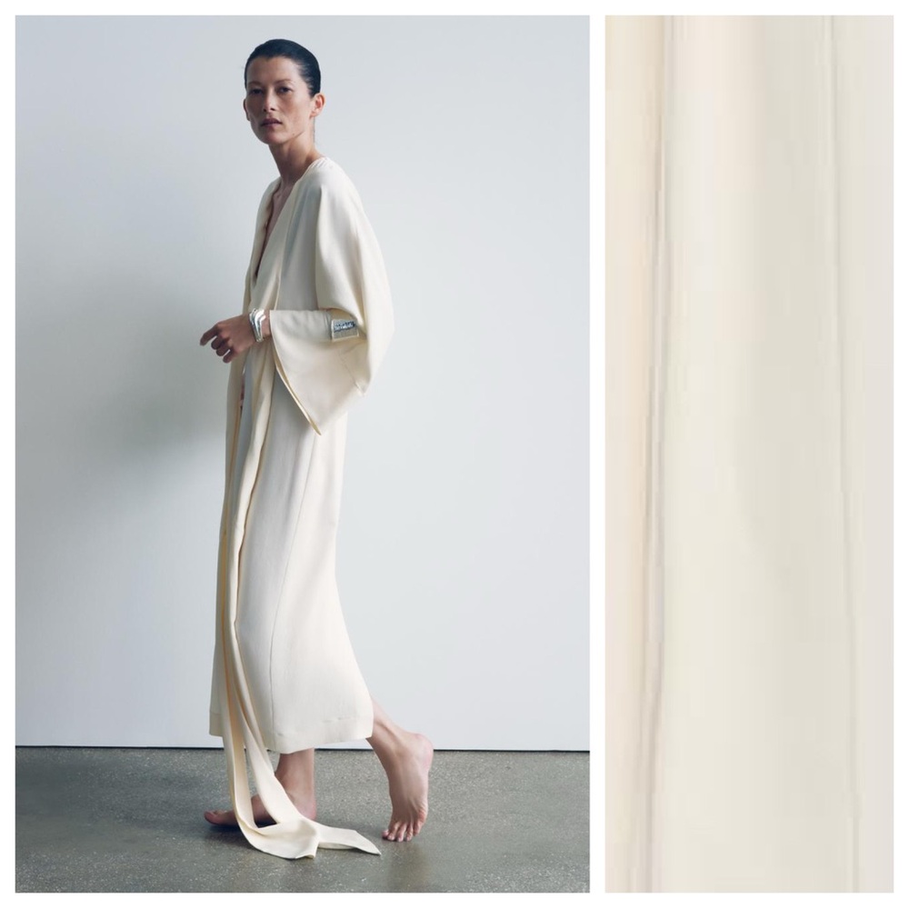 Zara Cream Midi Dress with Long Sash - Picture 2 of 9